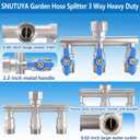304 Stainless Steel Garden Hose Splitter 3 Way Heavy Duty, Full Flow T Valve Water Hose Splitter With 2.1" Extra Long Handle, Lead-free3/4" GHT Thread Connector For Outdoor Spigot Faucet