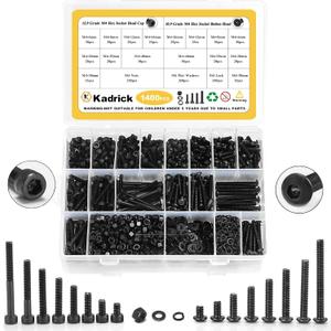 Kadrick Metric Screws Assortment,1400 Pcs M4 Screws Nuts Washers Assortment M4x6MM-40MM, Hex Socket Button & Cap Head M4 Machine Bolts Kit, 12.9 & 10.9 Grade Black Alloy Steel for 3D Printing