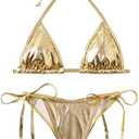 Women's Liquid Metallic Rainbow Bikini Sets Shiny String Padded Triangle 2 Pieces Swimsuit Set, M