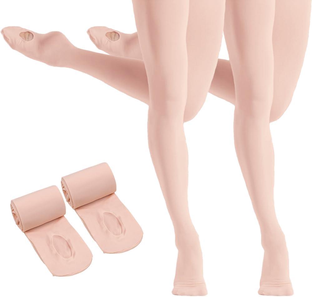 HETH Ballet Tights for Girls - Ultra Soft Dance Tights Convertible Tight (8-12 Years, Ballet Pink (More Peach) - 2 Pairs)