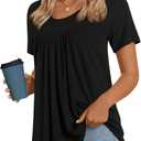 LONGYUAN Womens Tunic Tops 2025 Short Sleeve Shirts Summer Casual Tee Comfy Blouses S-4XL (XX-Large, Black-1)