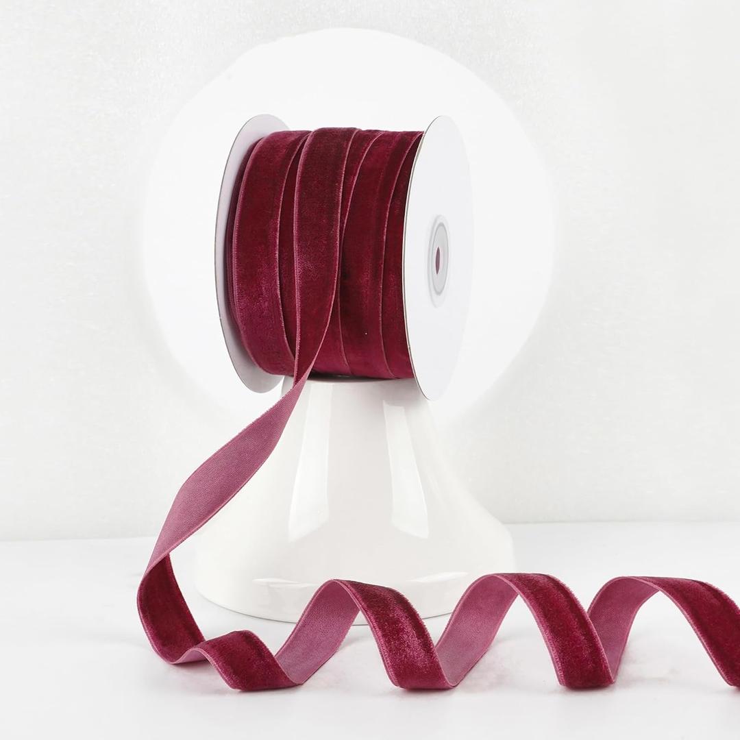 3 x MEEDEE Burgundy Velvet Ribbon 5/8 Inch Single Face Nylon Velvet Ribbon 25 Yards Maroon Velvet Ribbon for Christmas Tree, Ornaments, Gift Wrappig, Rustic Wreath, Invitations, Bouquet, Sewing Crafts