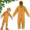 Geyoga Gingerbread Man Costume for Kids Home Clothing Christmas Gingerbread Outfit Bodysuit Hooded Unisex (7-9 Years, Classic)