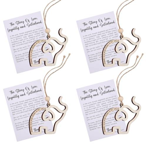 CRAFTYMELODY 4 Sets Wooden Friendship Elephant Ornament with Paper Story Card Hollowed-Out Elephant with Jute Twine Pendant Special Bond Decor Hanging Ornaments Best Friends Birthday Gifts for Women