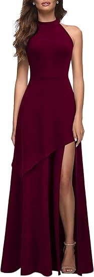 MUSHARE Women's V Neck Sleeveless Split Formal Dress Cocktail Party Prom Long Dresses (Medium, Burgundy)