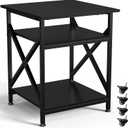 Ollieroo 3 Tier Printer Stand, Large Table with Wheels, Rolling Cart with Height Adjustable Middle Storage Shelf, 23.6 x 23.6 x 30.3 Inches Shelf for Home Office, Black