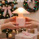 Small Cute Table Lamp: Portable Rechargeable Nightstand Light  Christmas Gift for Girls (Pink-Pink)