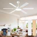 60 Inch Ceiling Fans with Lights, Large Modern White Ceiling Fan with Light and Remote Control, 6 Double Sided Blades, 6 Speed Reversible Motor, Dimmable LED, Silent Timing, Indoor Outdoor Patio Use