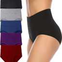 Annenmy Women's High Waist Cotton Underwear Soft Brief Panties Regular and Plus Size (X-Large, Dark Colors, 5-pack)