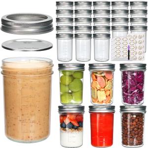 30 Pack 8 oz Mason Jars,Canning Jars With Silver Lids,Half Pint Canning Jar Class Jar for Jelly, Jam, Spices, Honey, Food Storage,Fermenting, Pickling, Meal Prep, Wedding Favors, DIY Crafts