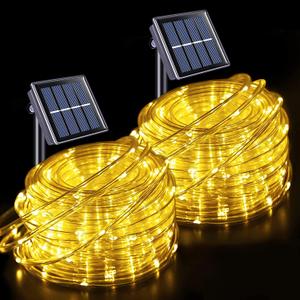JMEXSUSS 2 * 200 LED Warm White Solar Rope Lights, 66ft IP 65 Waterproof Solar String Light Outdoor, 8 Modes Christmas Lights for Camp Trampoline Ladder Slide Tent