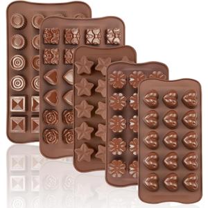 JOERSH 5PCS Silicone Chocolate Molds for Candy, Fat Bombs Snacks & Truffles, 9 Shapes 93 Cavities Candle Soap Wax Melts Mold (Square, Round, Heart, Star, Flower Shapes)