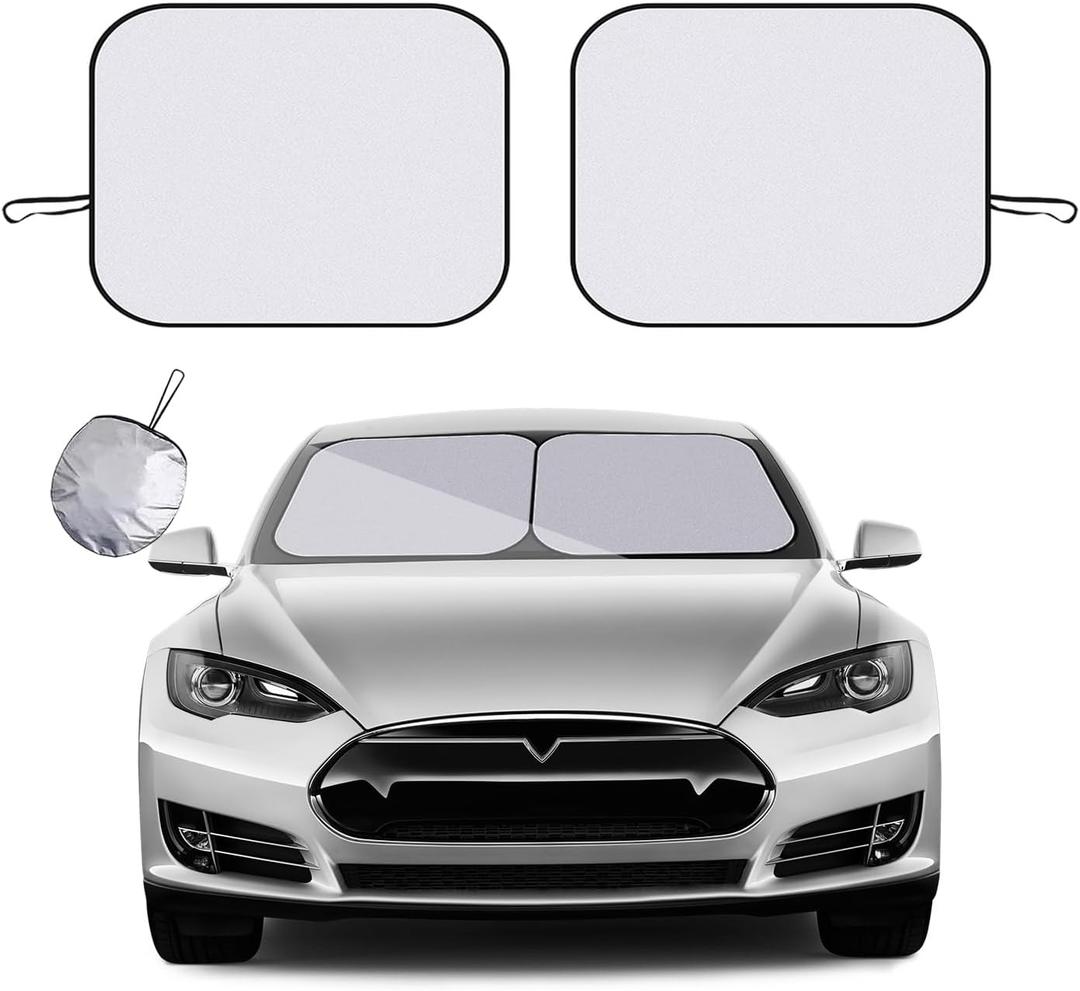 2PCS Car Windshield Sun Shade, Foldable Front Windshield Sun Blocker Reflects Heat and UV Rays, Sunshade Protector Keep Interior Cool with Storage Pouch, Car Accessories (31  28 inches)