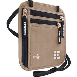 Neck Wallet for Travel & Passport Holder with RFID Blocking - Slim & Easy to Conceal Nylon Travel Pouch for men & women - Holds Phone, Cash, Cards, Keys - Sweat & Water Resistant - Large - Desert Sand