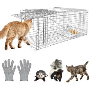 Humane Live Animal Trap Cage 32" × 13" × 11",Heavy-Duty Live Catch Cage for Raccoon, Squirrel, Stray Cats, Groundhogs, Armadillos, Opossums, Rabbits, Skunk, Mole, Small Wildlife Control