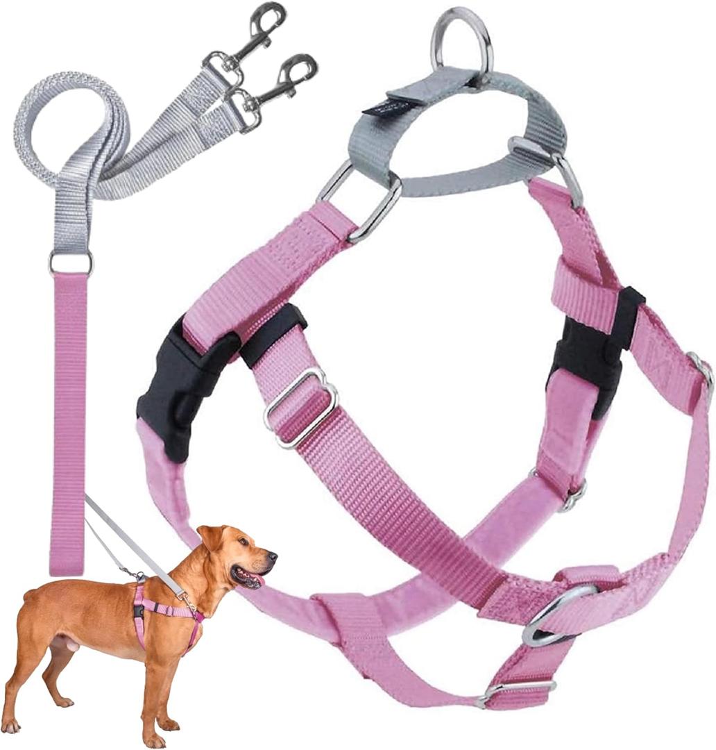 2 Hounds Design Freedom No Pull Dog Harness, Adjustable Harness and Leash Set, Easy Walking & Comfortable Control, Fits Small, Medium & Large Dogs, Solid Colors, Made in USA, 1" MD, Rose