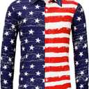 Zando Mens 70s Disco Shirt Retro Casual Button Down Disco Outfit Men Floral Vintage Long Sleeve Hip Hop Party Outfit Shirt (X-Large, American Flag)