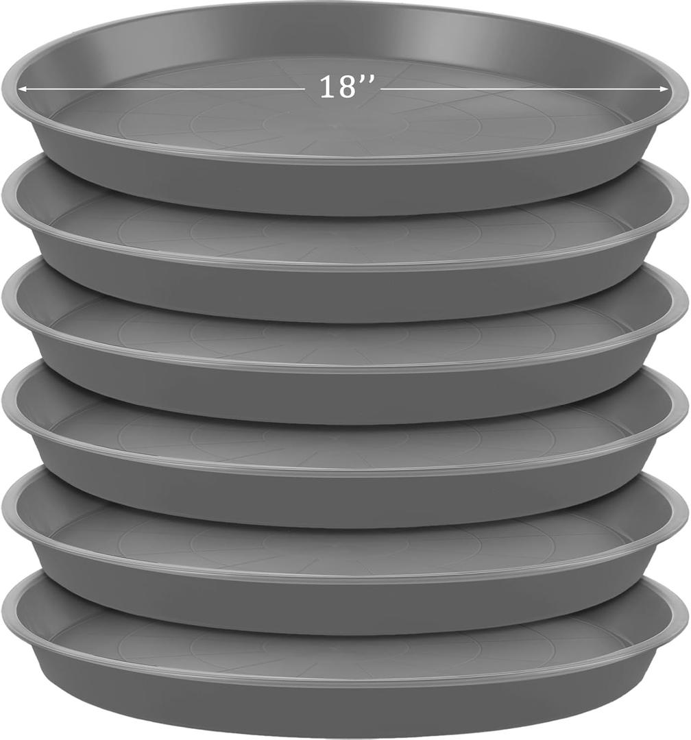 Eccliy 6 Pack Plastic Plant Saucer Heavy Duty Planter Saucers Large Plant Pot Saucers Plastic Water Trays for Indoors and Outdoors Flower Plant Plant Drip (Gray, 18 Inch)