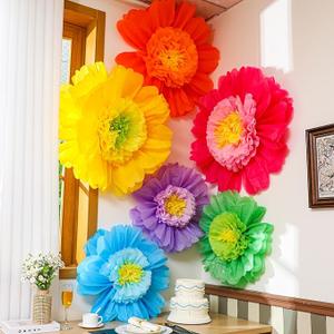 Giegxin 6 Pcs Colorful/Pink/White/Pastel/Rose Red/Orange Giant Paper Flower Extra Large Tissue Flower for Wall Mexican Fiesta Crepe Wedding Bridal Shower Birthday (31.5",24",Pink)