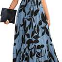 PerZeal Women's Casual Summer Crewneck A Line Short Sleeve Print Flowy Boho Long Maxi Dress with Belt (L)