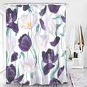 Floral Shower Curtain, Purple White Flower Spring Flowers Pattern on White Background Polyester Fabric Thickening Shower Curtain 72X72Inches