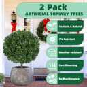 27.5" Artificial Boxwood Topiary Ball Tree, Set of 2 Fake Bushes Shrubs with Ground Spike, UV Resistant Faux Evergreen Boxwood Trees for Front Porch Planters Outdoor Garden Decor