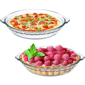 2-Pack (8") Glass Baking Dish Set, Round Glass Pie Pan for Dinner Baking and Serving with Easy Grab Handle