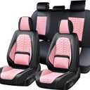 Huidasource Leather Seat Covers Full Set, Front and Rear Car Seat Covers, Full Wrap Automotive Car Seat Cushion Covers Protector Nappa Leather Fit for Most Cars SUV Trucks, Black & Pink