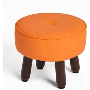 13in Small Foot Stool Ottoman, Round Faux Leather Foot Rest for Couch, Under Desk Pouf Footstool Footrest with Non-Skid Rubber Legs for Ling Room, Bedroom, 13''L x 13''W x 10.2''H, Orange
