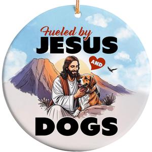 2025 Christmas Ornament  Fueled by Jesus and Dogs Religious Humor Ornament, Pet Lover Xmas Decoration