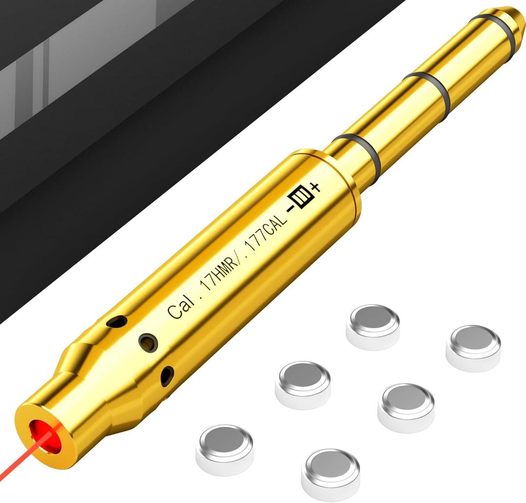 5 x Bore Sighting Laser .22LR/.223/.177/.38SPL/9mm Caliber Red Dot, End Barrel Laser Boresighter with 2 Set of Batteries Bore Sighter Fit for Pistol, Rifle & Air Guns (.17HMR/.177CAL)