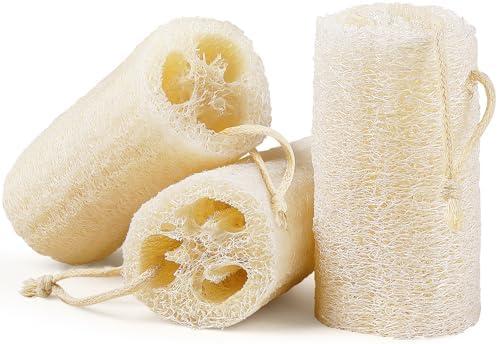Createjoya Natural Loofah Body Scrubber Sponge, Set of 3 Organic 5 Inch Luffa for Exfoliating & Smooth Skin Cleansing, Ideal for Men & Women, Spa & Shower Use