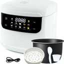 2L Mini Protable Rice Cooker,5 Cups Cooked/3 Cups Uncooked, 400W Non-Stick Rice Maker, 24 hours Timer Delay, 10 Functions, Fast Cooker,White