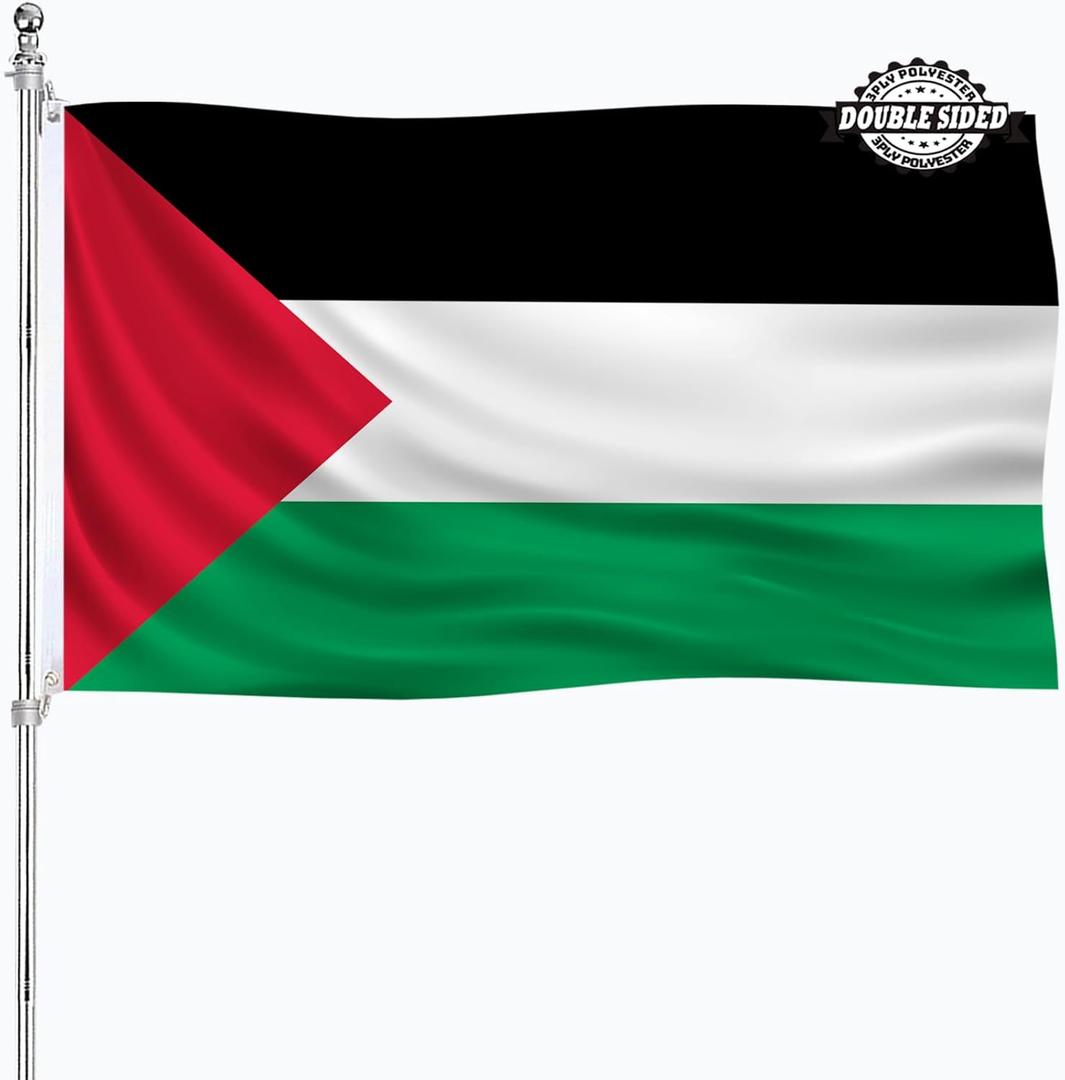 Palestine Flag 3x5 Double Sided Outdoor Heavy Duty 3 Ply Thick Polyester Material Big Palestine Flag Banner for Car with 2 Metal Grommets 4 Rows of Stitching