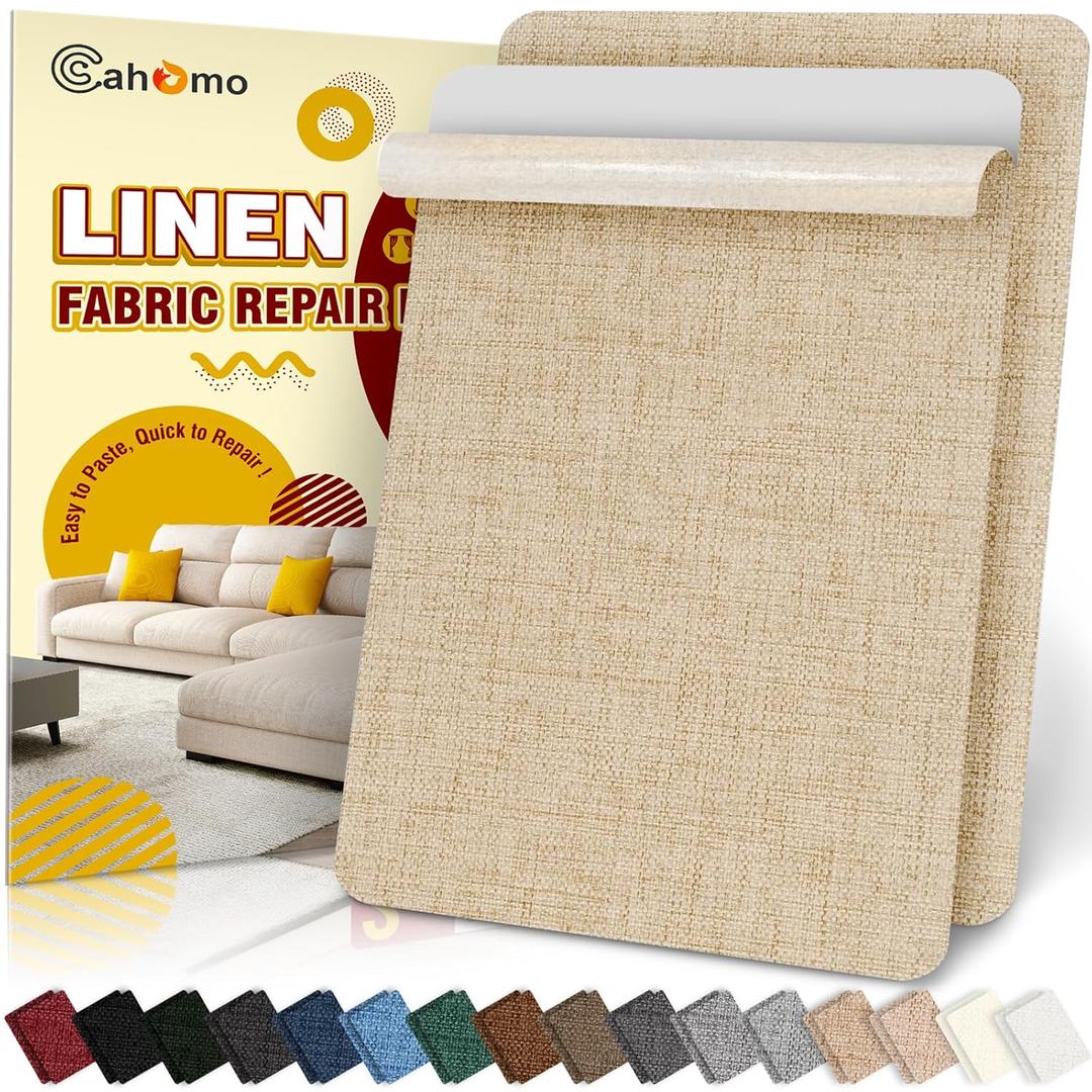 Linen Repair Tape 2Pcs 8x12 inch, Self Adhesive Fabric Patches, Couch Repair Patch Kit, Fabric Repair Tape for Furniture, Sofas, Carpet, DIY, Headboards, Chairs, Pillows, Linen Goods - Dark Beige