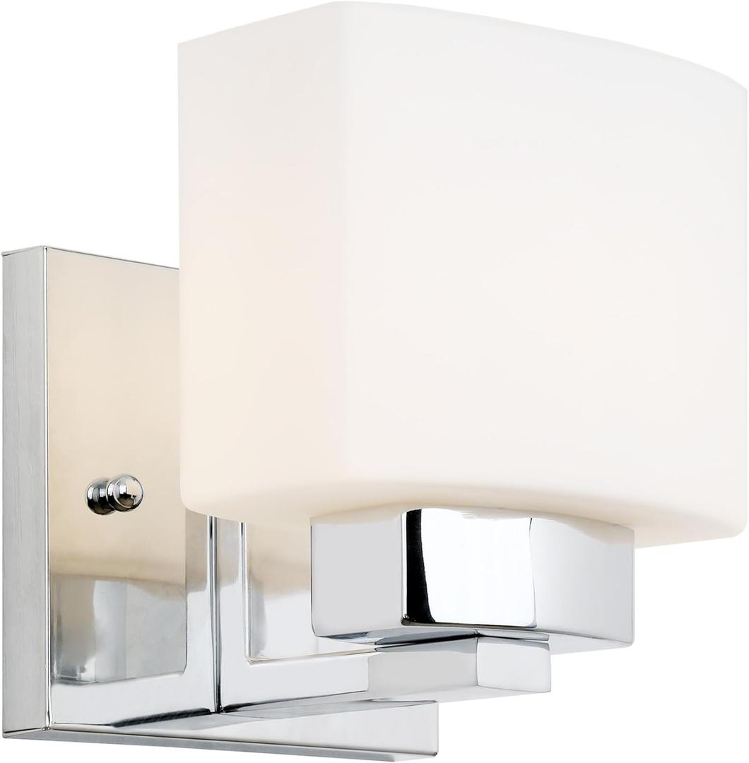 Design House Dove Creek Wall Light Sconce  Dimmable with Frosted Glass for Hallway, Bathroom, Foyer, Bedroom  Polished Chrome, 589663
