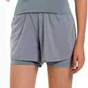 Ksmien Women's 2 in 1 Running Shorts - Lightweight Athletic Workout Gym Yoga Shorts Liner with Phone Pockets, X-Large, Light Grey