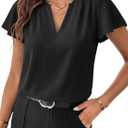 EVALESS Business Casual Tops for Women Flutter Sleeve Blouses (Black, S)