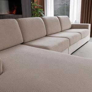 Sectional Couch Covers, Wear Resistant Stretch Sofa Covers Washable Soft Couch Cushion Covers Anti Slip Furniture Protector Sofa Slipcovers for Pets (3 Pieces 3 Seaters Cover, Light Brown) (3 Seaters, Light Brown)