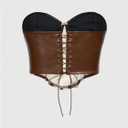 MakeMeChic Women's Cowgirl Outfits Cow Print Top Summer Leather Backless Crop Croset Tops (Brown) M