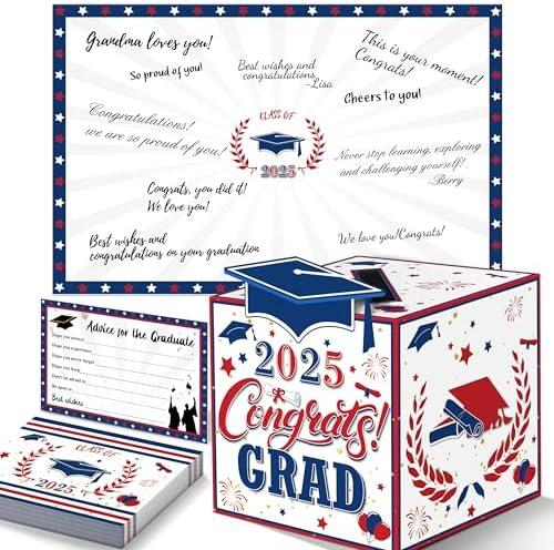 algpty Graduation Decorations - Red Blue White 2025 - Giant Guest Book Alternative, 36PCS Graduation Advice Cards, Signature Board Congrats Grad Decorations Supplies