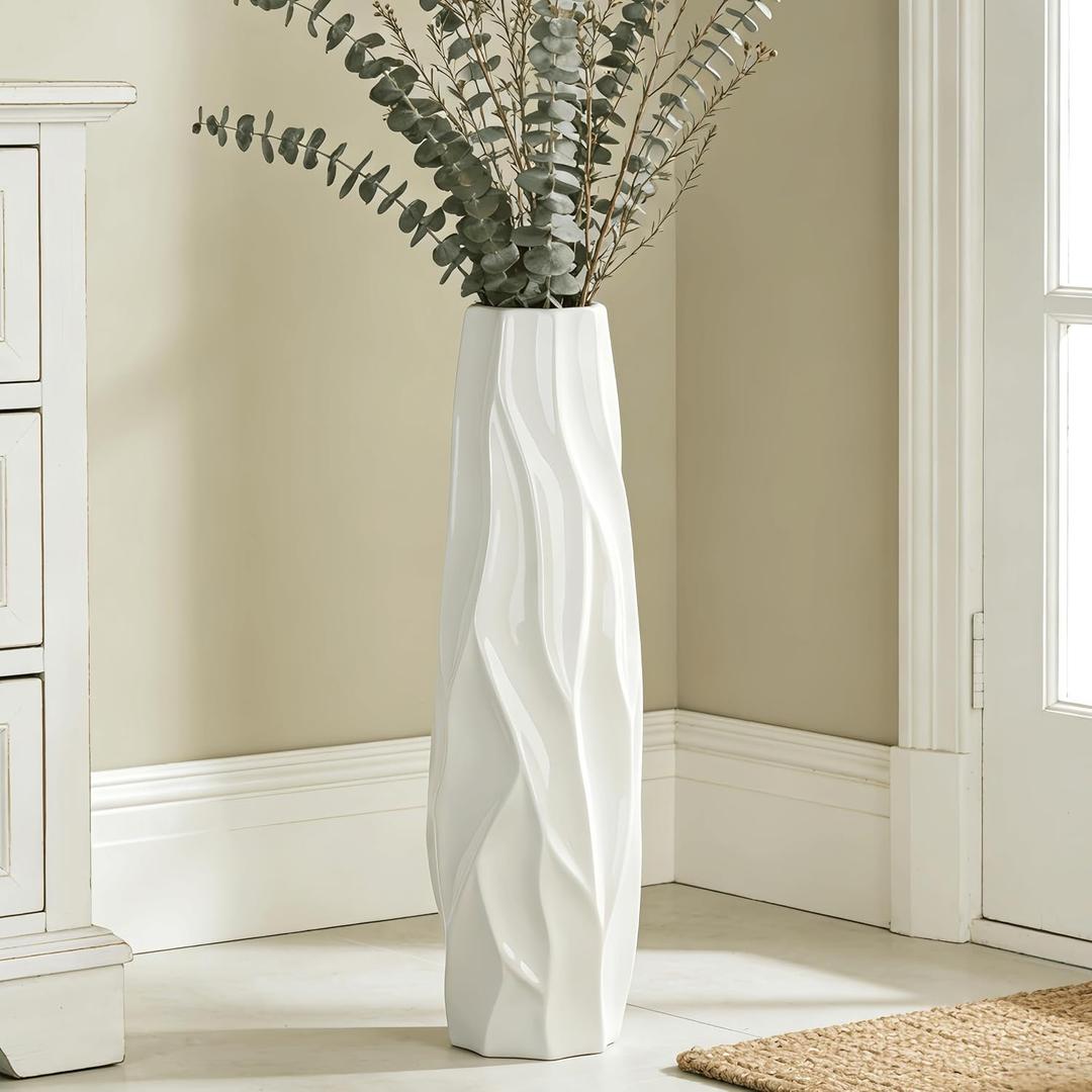 Floor Vase, GDSZJLJ 28 Inches Tall Ceramic White Large Decorative Vases for Modern Home Decor, Living Room, Minimalist Style Flower Vase for Pampas Grass, Flowers, Twigs, Office, Bedroom Dcor