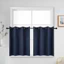 YGO Navy Blue Blackout Curtain Tiers Light Block Energy Saving Drapes Set Blinds Grommet Top Window Valances for Kitchen 52 inch W x 24 inch L 2 Pieces