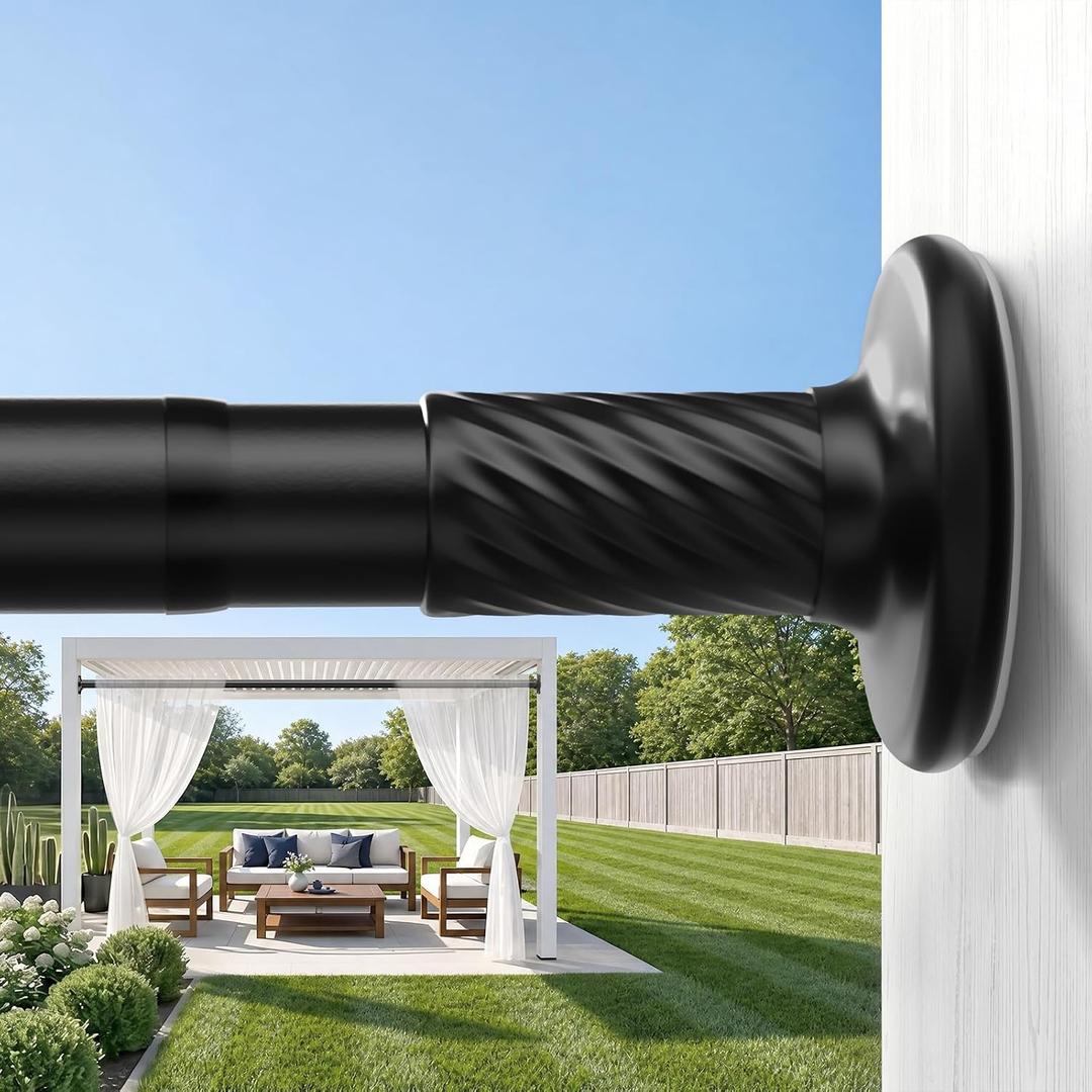 Outdoor Curtain Rod Room Divider Renter Friendly No Drilling Long Adjustable Tension for Outdoor Window Bathroom Rod Diameter 1.26 Inches 44-122 inch