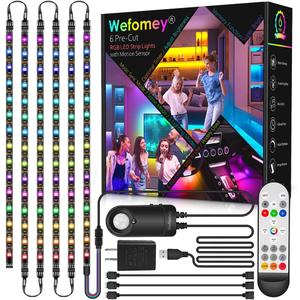 RGB Under Cabinet Lights with Motion Sensor, 6 Pre-Cut LED Strip Lights with Remote Control, Music Sync Color Changing Closet Lights, for Kitchen, Counter, Shelf, TV Backlight, Bookcase, 9.8ft