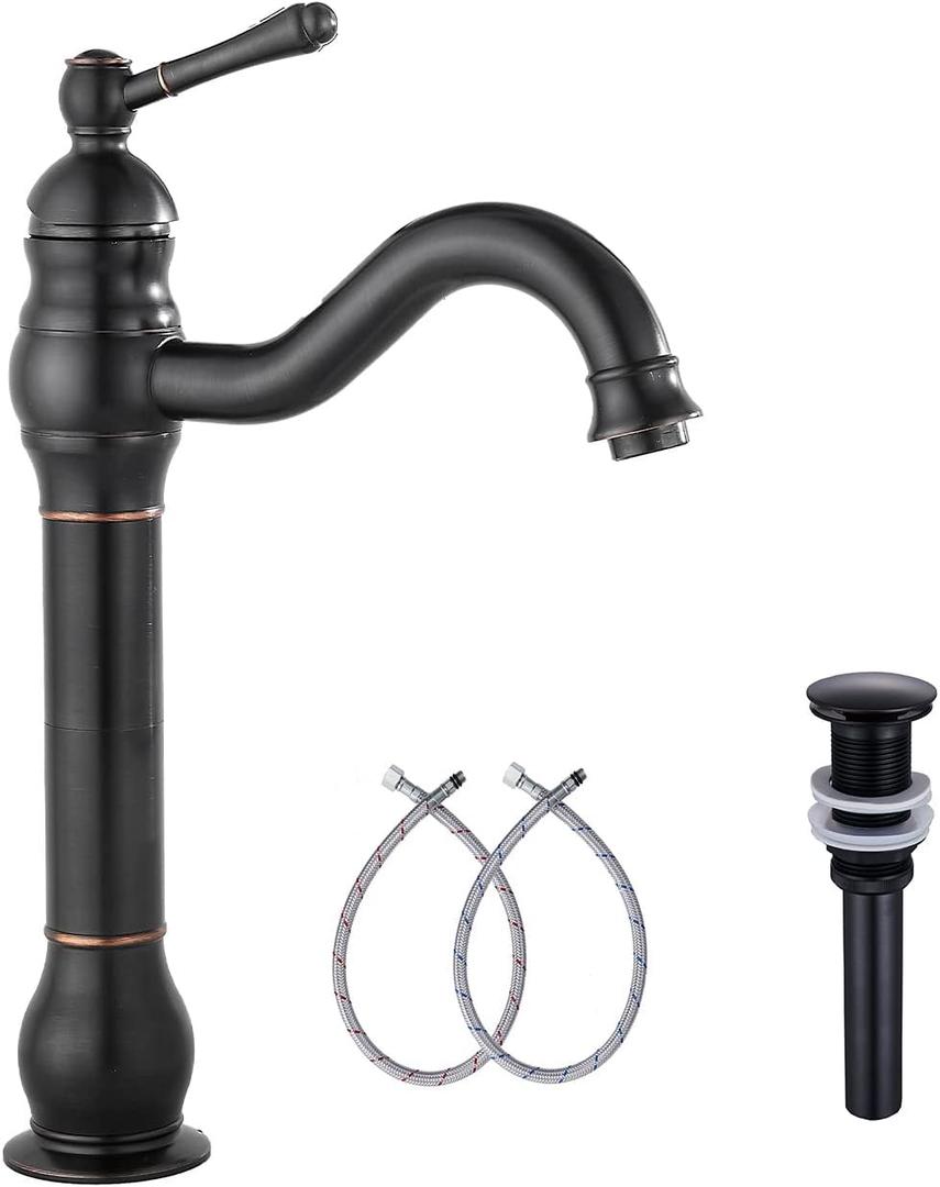 360 Swivel Single Handle One Hole Bathroom Vessel Sink Faucet Matching Pop Up Drain Without Overflow Oil Rubbed Bronze