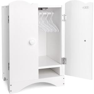 BABESIDE Wooden Baby Dolls Closet for 12-16 Inches Doll, Armoire Dolls Wardrobe for Baby's Doll Clothes Storage, Includes 10 Clothes Hangers, Baby's Dolls Accessories Furniture fit Dolls Boy Girl