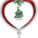 Christmas Tree Ornament Picture Frame Metal Hanging Pendant Holiday 2.5" Photo Frame Charm Decorative of Pets, Baby First Christmas, Family (Love Red)