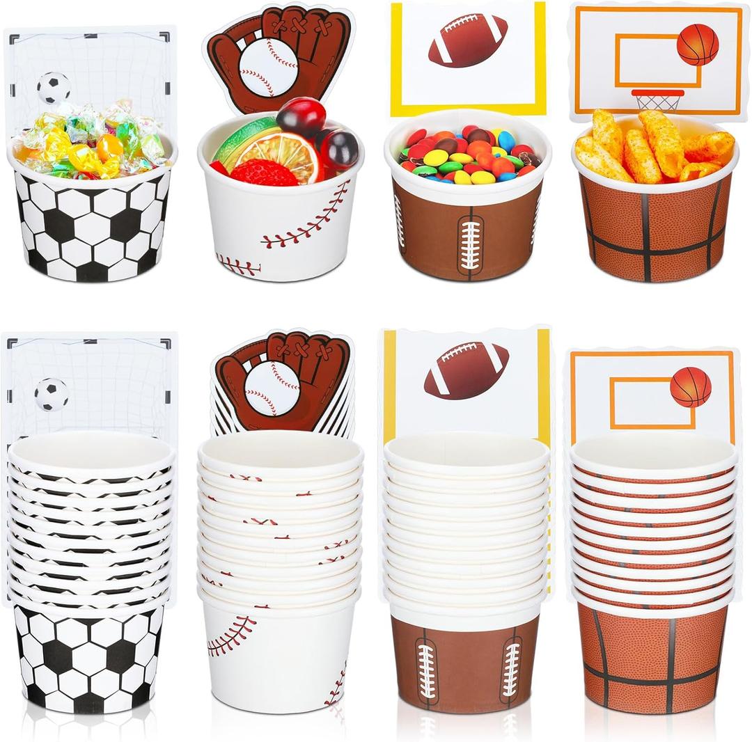 Tanlade 48 Pcs Sports Snack Cups Sports Bowls, Soccer Baseball Football Rugby Basketball Decorations, Basketball Party Supplies Football Bowl for Birthday Party Favors