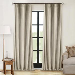 90 Inch 100% Blackout Linen Pleated Curtains 2 Panels for Living Room Pinch Pleated Back Tab Black Out Drapes Memory Shape Taupe Heat Reducing Pinch Pleat Window Curtains for Bedroom 90 Inches Long, Burlywood Birch, 40"W x 90"L (Pack of 2)